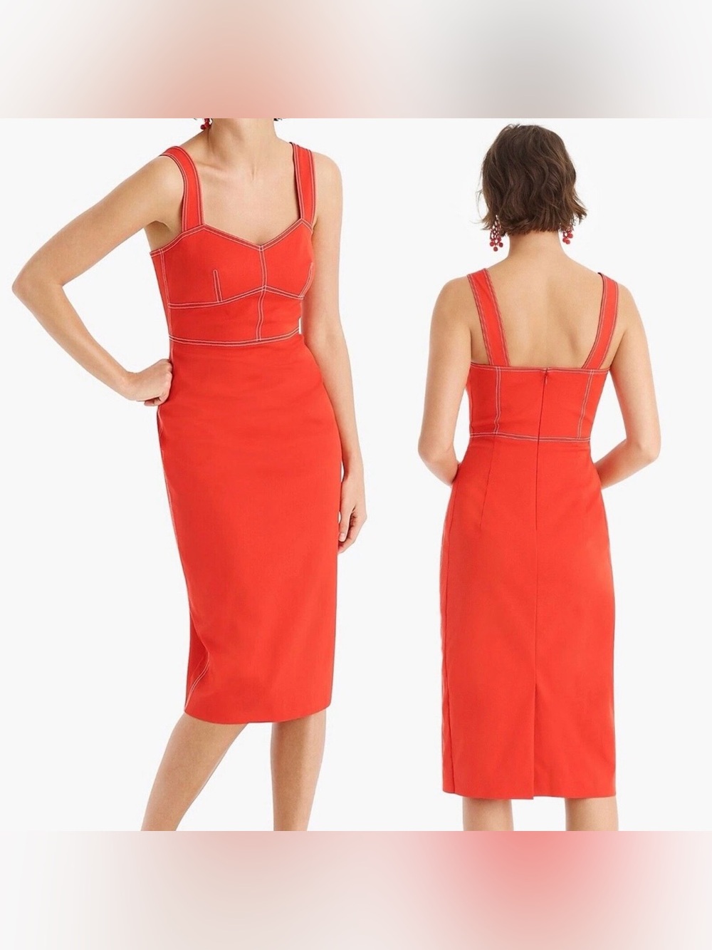 J. Crew Sheath Midi Dress Stretch Faille Size 4 Bright Cerise Red Cocktail Party